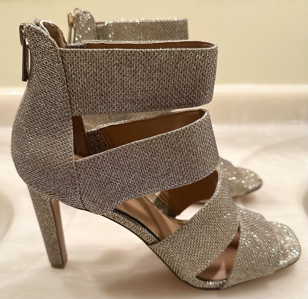 Jessica Simpson Cerina Heels 7.5 Champagne Gold Glitter Strappy Bridal Wedding
